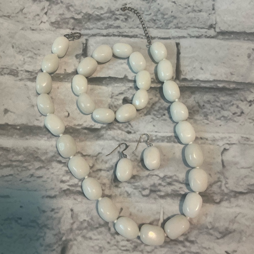 White Chalcedony Necklace Bracelet Earring Set~